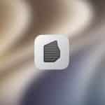 A white rounded-square icon with a black geometric shape containing horizontal white lines is centered on a soft, blurred background in beige, brown, and gray tones. The Apple logo appears in the lower right, hinting at macOS 27 Golden Gate and Apple silicon support.