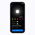 An iPhone screen displays a Siri AI customization interface with options to adjust voice, pace, and expressivity. Colored dots represent voice options, and sliders allow users to personalize their Siri experience. A Continue button is at the bottom.