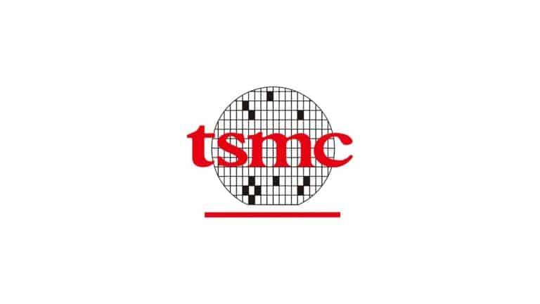 TSMC logo featuring the letters "tsmc" in bold red font over a stylized black and white semiconductor wafer, with a red horizontal line beneath—symbolizing rising TSMC AI chip demand in the tech industry.