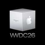 A silver cube with the Apple logo and "Apple Design Award 2026" text on a black background. Below the cube, "WWDC26" appears in bold silver letters, celebrating excellence at the Apple Design Awards.