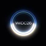 A glowing circular ring with blue and white light surrounds the text "WWDC26" on a black background, hinting at upcoming Apple AI innovations that could impact AAPL and excite Apple stock enthusiasts.