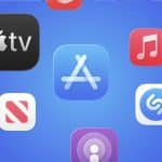 A blue background featuring various Apple app icons, including App Store, Apple TV, Apple Music, News, Podcasts, iCloud, and Shazam—highlighting the impact of Chinese developers in China’s vibrant tech landscape.