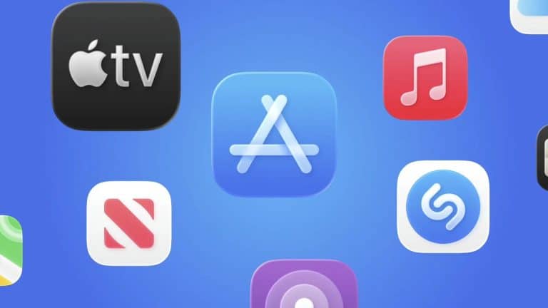 A blue background featuring various Apple app icons, including App Store, Apple TV, Apple Music, News, Podcasts, iCloud, and Shazam—highlighting the impact of Chinese developers in China’s vibrant tech landscape.