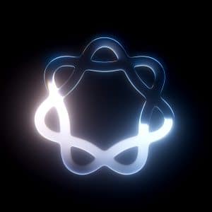 A glowing, abstract metallic shape with six curved, interconnected loops forms a symmetrical pattern against a black background, illuminated with blue and white light—evoking the futuristic vibe of WWDC26 developer betas.