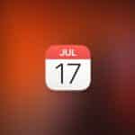 An Apple Calendar app icon displaying "JUL 17" on a blurred orange-red gradient background, with a small "Apple" logo in the lower right corner—perfect for Mac Calendar users.