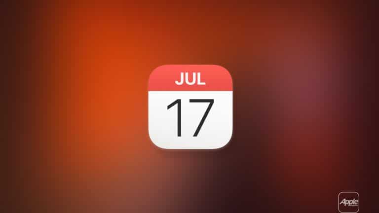 An Apple Calendar app icon displaying "JUL 17" on a blurred orange-red gradient background, with a small "Apple" logo in the lower right corner—perfect for Mac Calendar users.