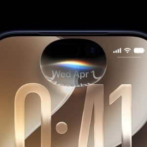 Close-up of a smartphone screen showing the time 0:41, part of the date "Wed Apr 1," signal, Wi-Fi, and battery icons at the top, with a pill-shaped camera cutout—possibly running iOS 27 beta previewed at WWDC26.
