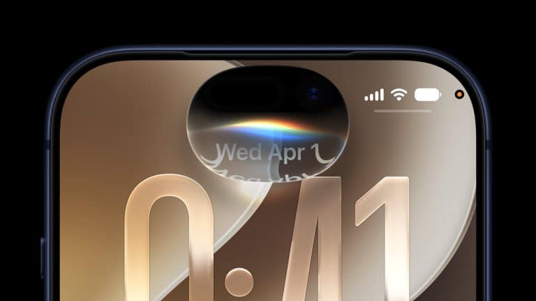Close-up of a smartphone screen showing the time 0:41, part of the date "Wed Apr 1," signal, Wi-Fi, and battery icons at the top, with a pill-shaped camera cutout—possibly running iOS 27 beta previewed at WWDC26.