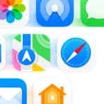 A close-up of various iOS app icons, including Photos, Messages, Maps, Safari, Files, Mail, and Home, highlights the sleek design and iOS 27 performance improvements set to debut at WWDC26 against a white background.
