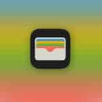 The image shows the Apple Wallet app icon, featuring a stylized wallet with colorful cards inside, centered on a blurred gradient background of green, yellow, and red. The Apple logo appears in the bottom right corner, highlighting the iOS 27 design.