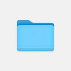 A blue folder icon centered on a light gray background evokes the feel of the Files app, with a small, gray Apple logo and "Apple" text in the lower right corner.