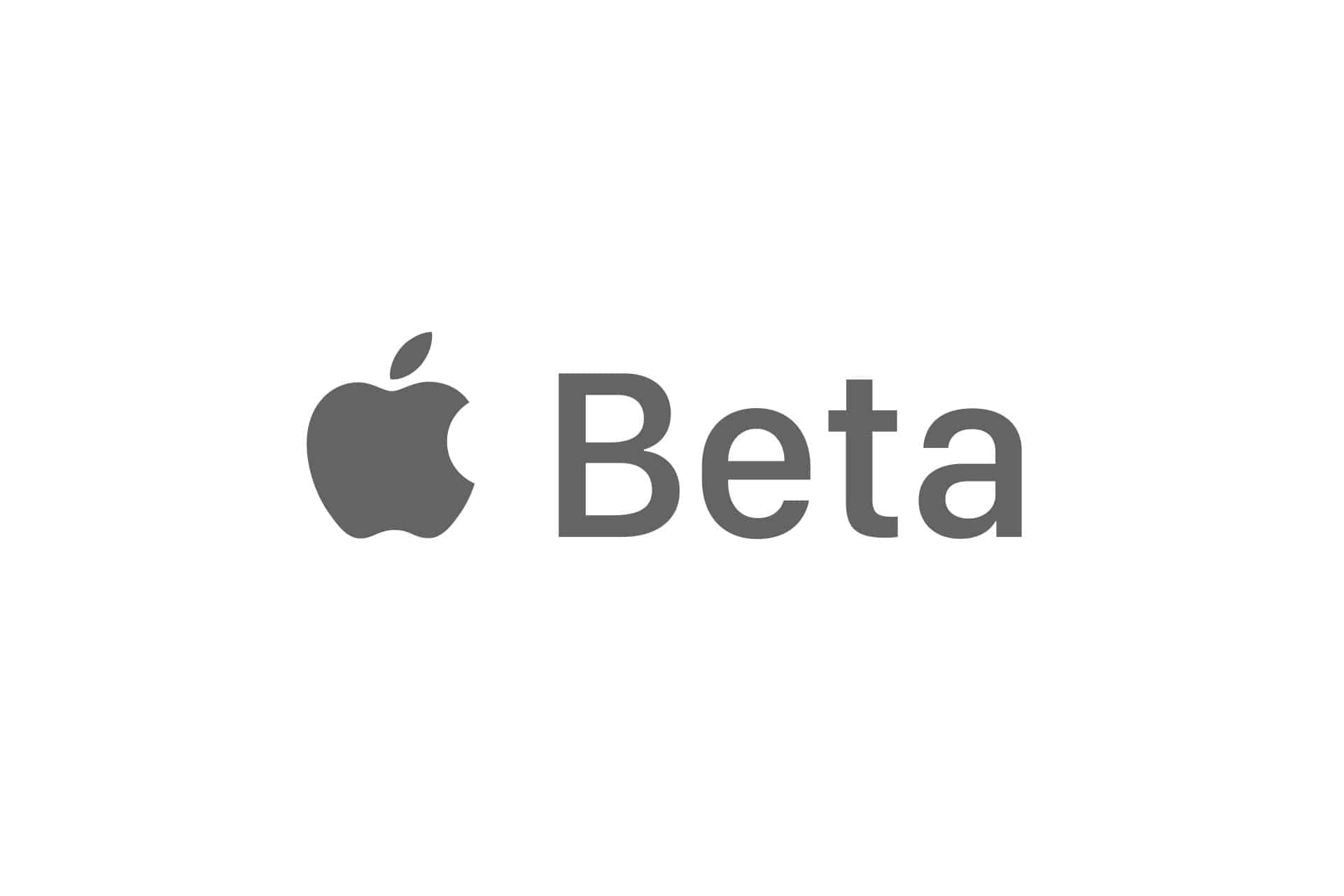 Apple logo next to the word "Beta" in gray text on a white background, representing Apple's public beta software releases.