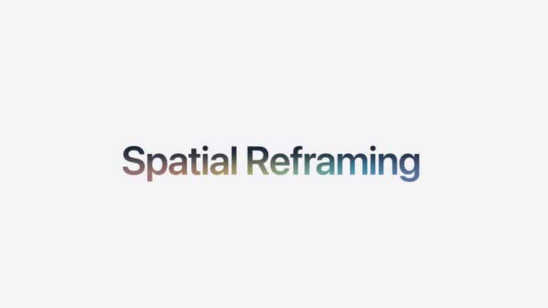The words "Spatial Reframing" appear in a gradient of earthy colors on a light gray background, evoking a sense of spatial memories and the creative possibilities found in photo editing.