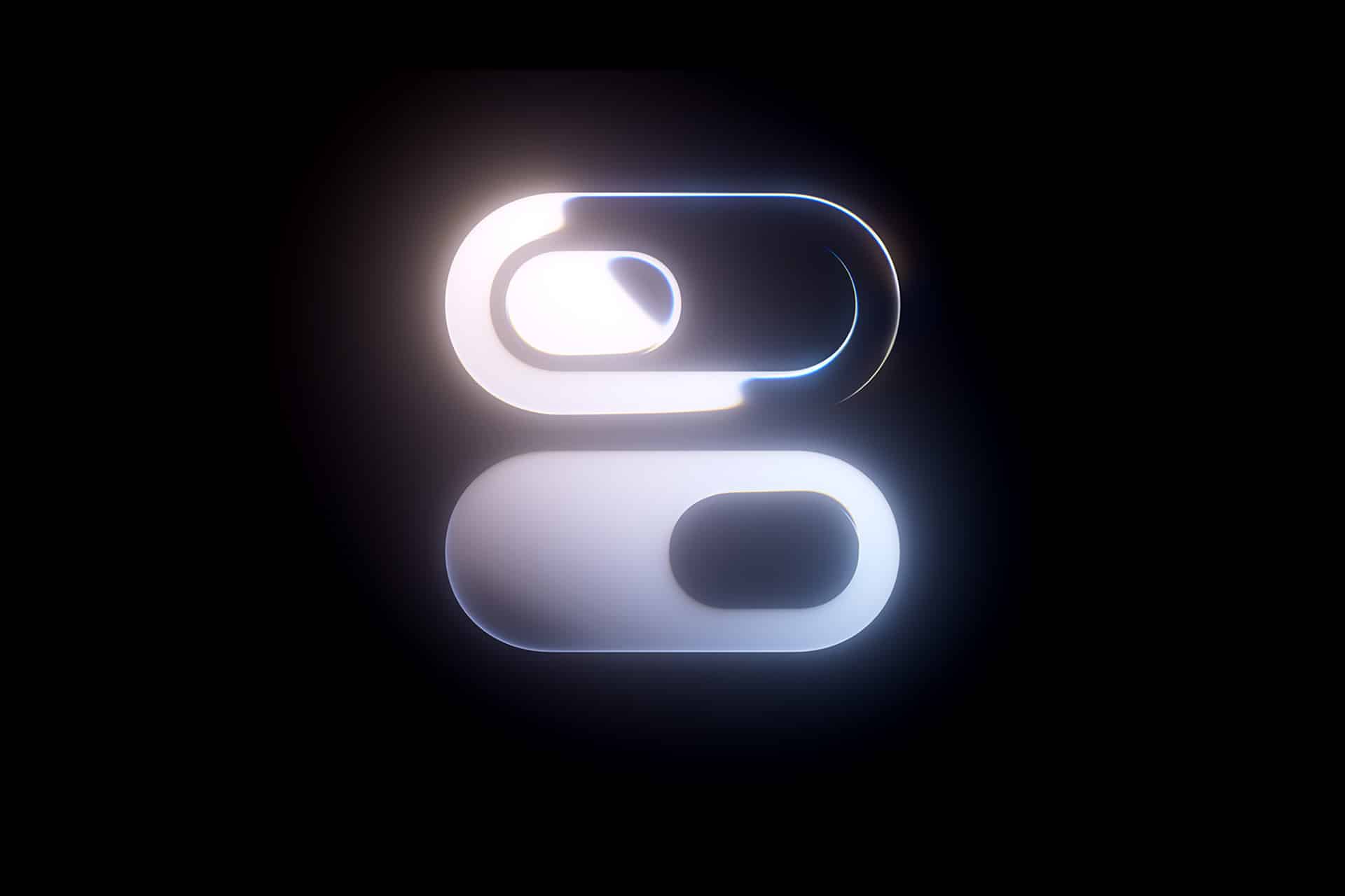 A stylized, glowing lowercase letter "g" on a black background, inspired by Swift Playgrounds, formed by two overlapping rounded rectangles with illuminated edges and a soft light effect—perfect for young developers exploring app development.
