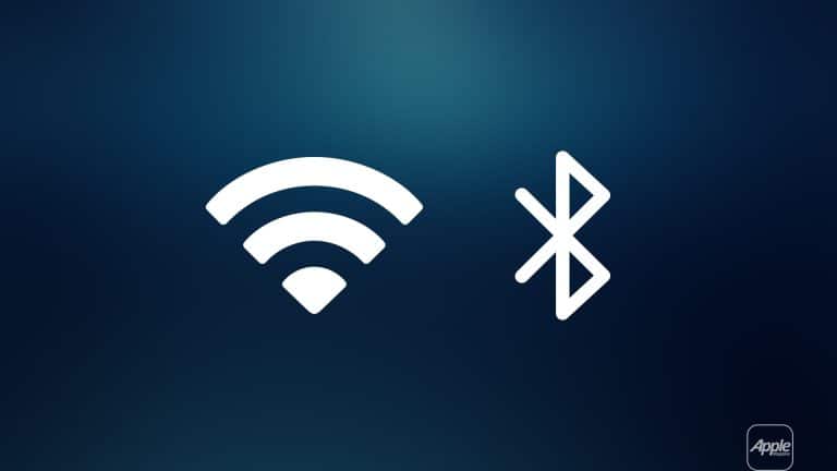 White Wi-Fi and Bluetooth icons on a dark blue gradient background, with a small Apple logo in the bottom right corner—an elegant nod to Apple’s Ecosystem, seamlessly connecting your devices through Wi-Fi and Bluetooth for effortless AirPlay experiences.