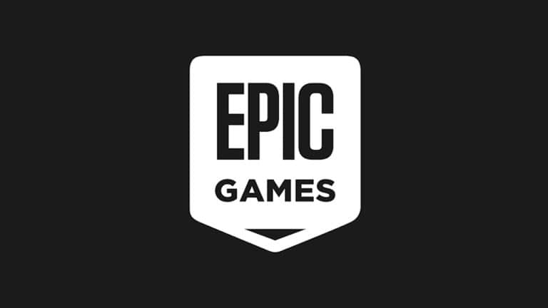 Epic Games logo featuring the words "EPIC GAMES" in bold, white capital letters on a black background, inside a white shield-shaped emblem—a symbol often seen amid debates over App Store fees.